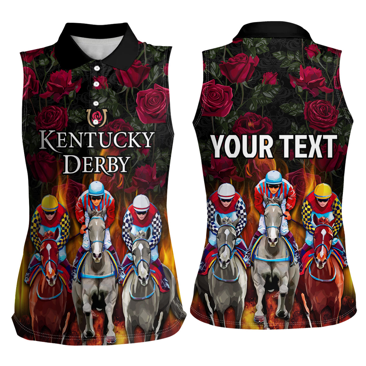 Personalized Kentucky Horses Racing Women Sleeveless Polo Shirt Race For Burning Roses - Wonder Print Shop