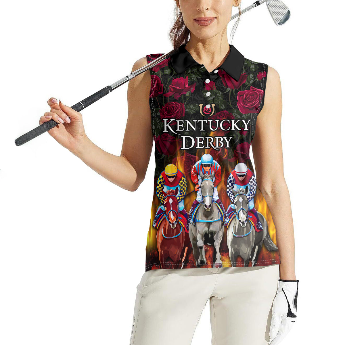 Personalized Kentucky Horses Racing Women Sleeveless Polo Shirt Race For Burning Roses - Wonder Print Shop
