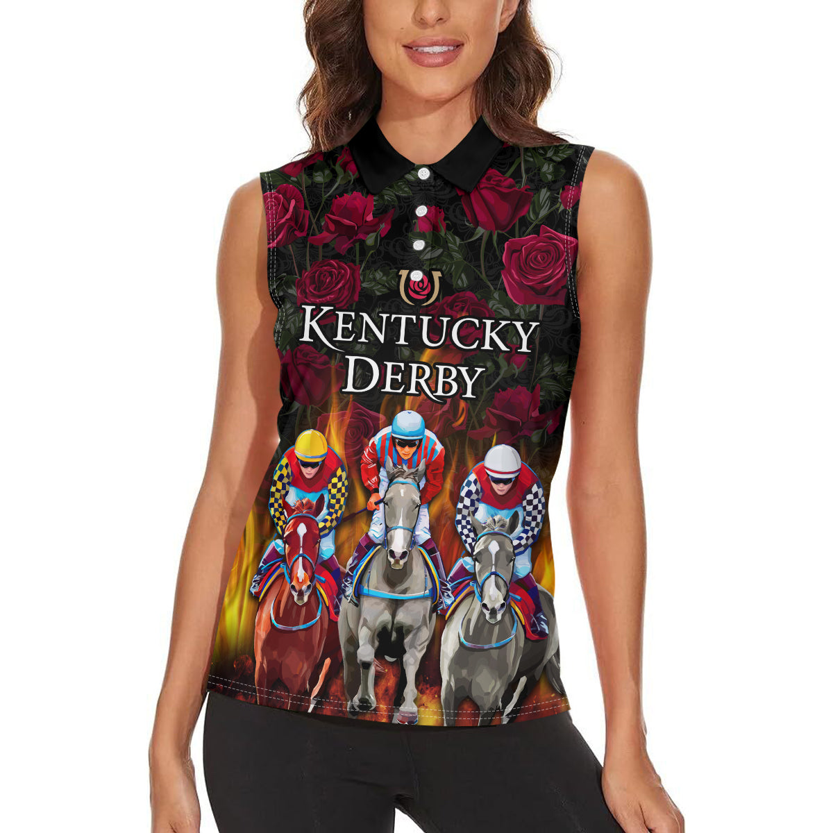 Personalized Kentucky Horses Racing Women Sleeveless Polo Shirt Race For Burning Roses - Wonder Print Shop