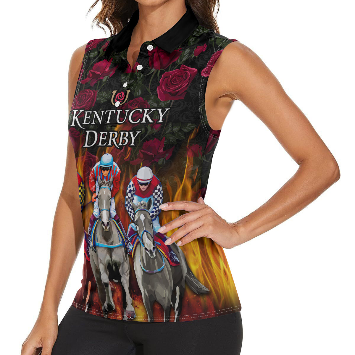 Personalized Kentucky Horses Racing Women Sleeveless Polo Shirt Race For Burning Roses - Wonder Print Shop