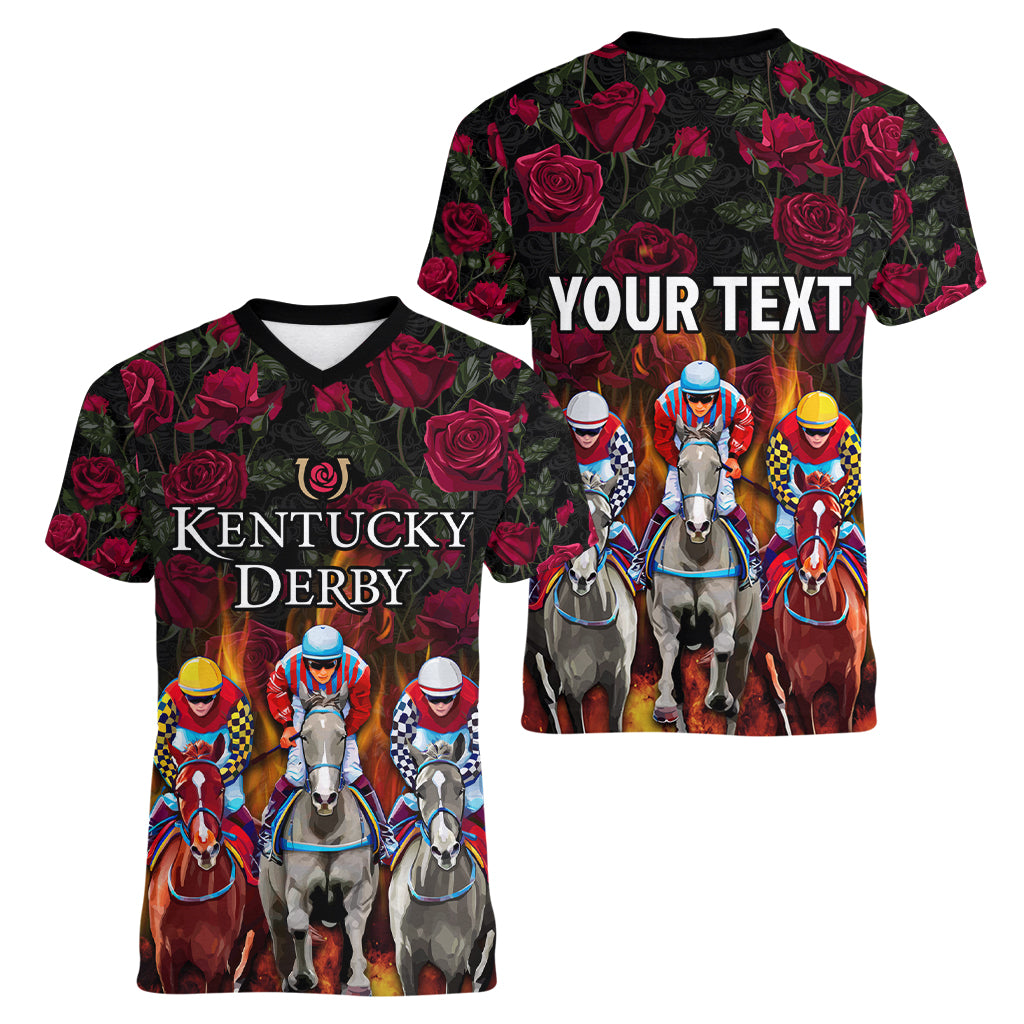 Personalized Kentucky Horses Racing Women V-Neck T-Shirt Race For Burning Roses - Wonder Print Shop