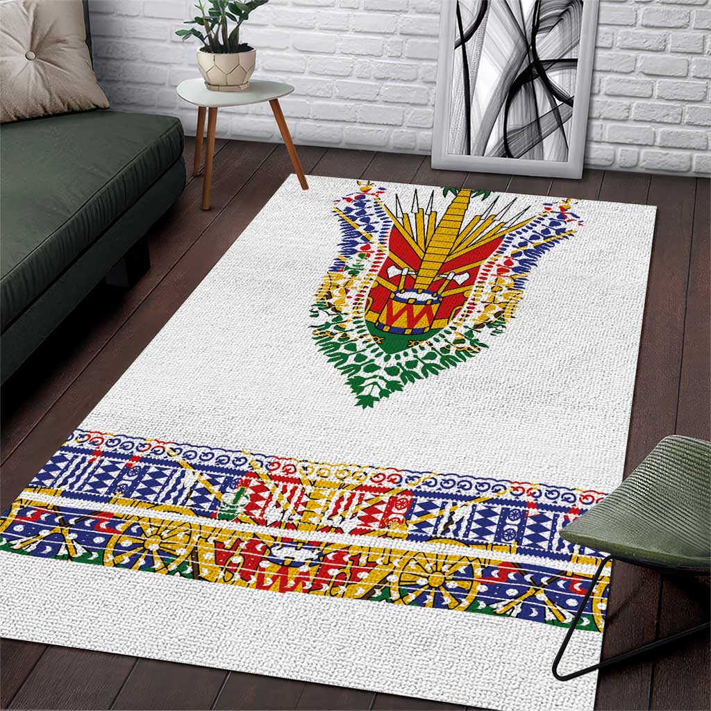 Haiti Flag Traditional Dashiki Area Rug White Color