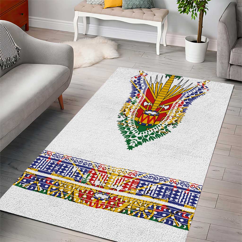 Haiti Flag Traditional Dashiki Area Rug White Color