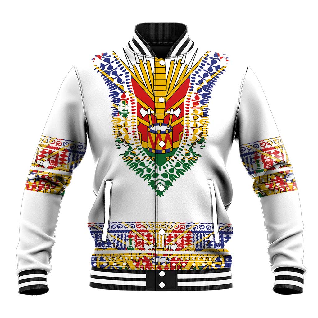 Haiti Flag Traditional Dashiki Baseball Jacket White Color