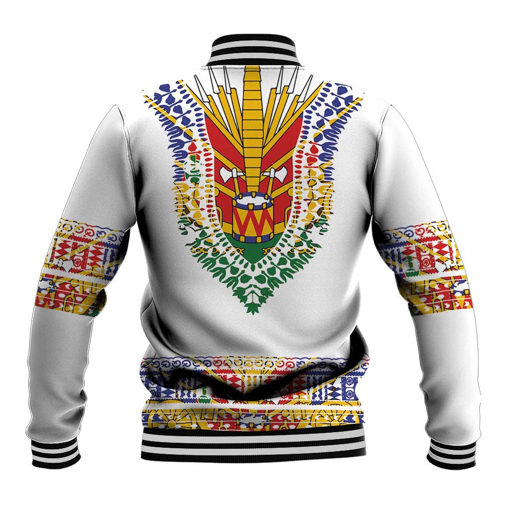 Haiti Flag Traditional Dashiki Baseball Jacket White Color