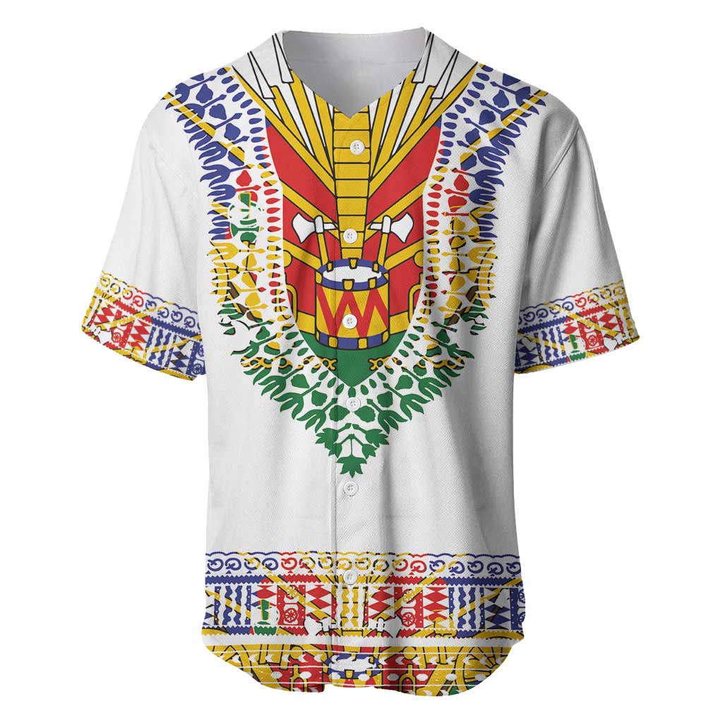 Haiti Flag Traditional Dashiki Baseball Jersey White Color