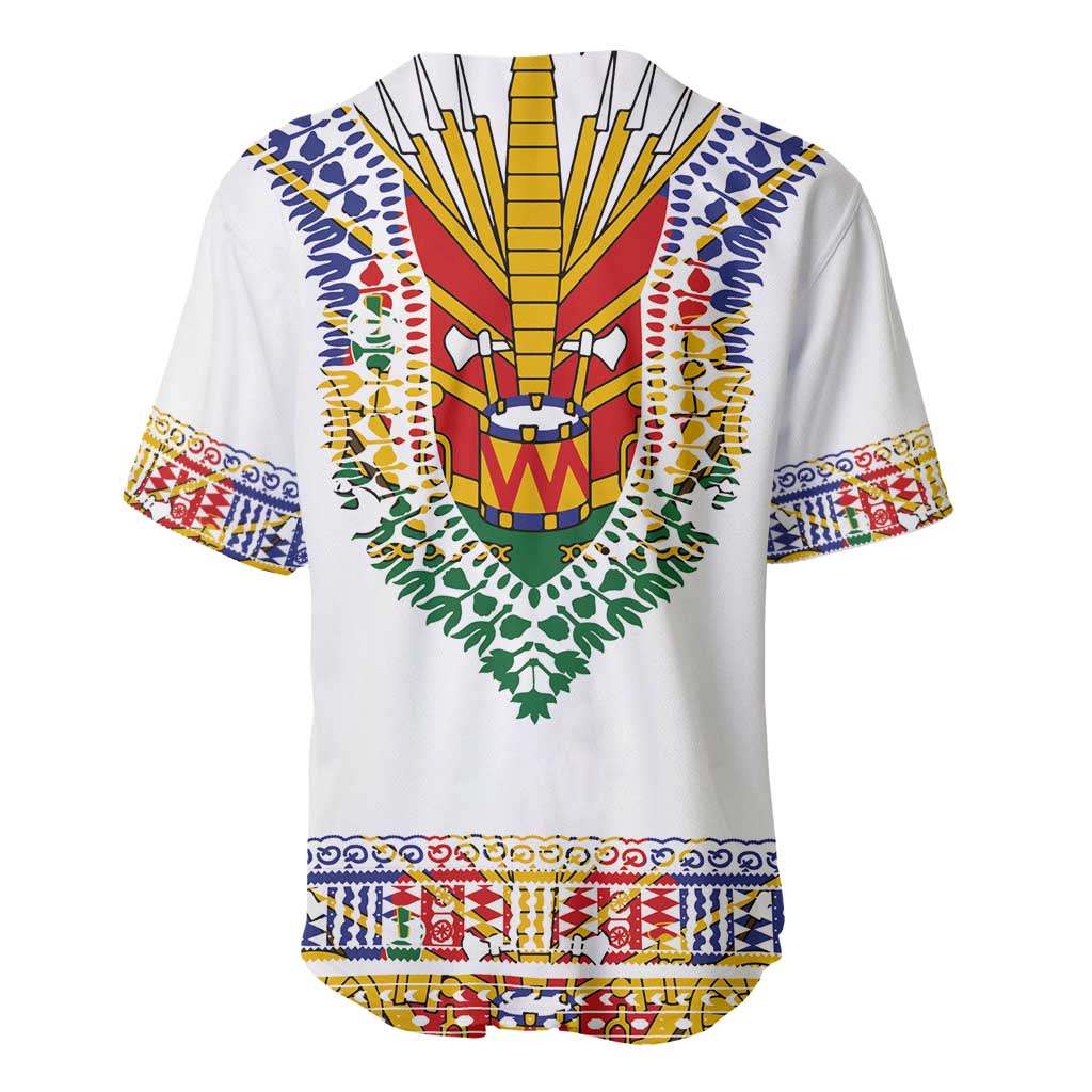 Haiti Flag Traditional Dashiki Baseball Jersey White Color