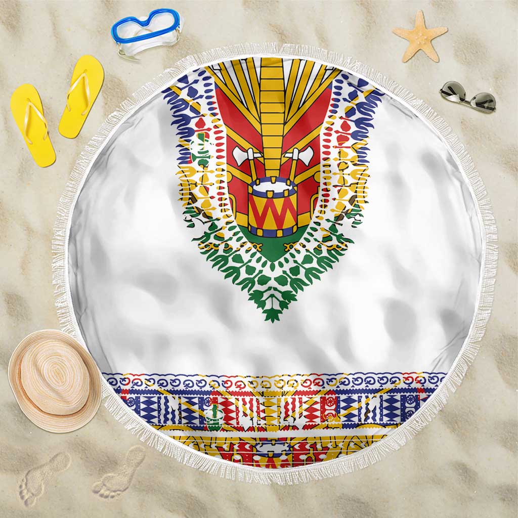 Haiti Flag Traditional Dashiki Beach Blanket White Color