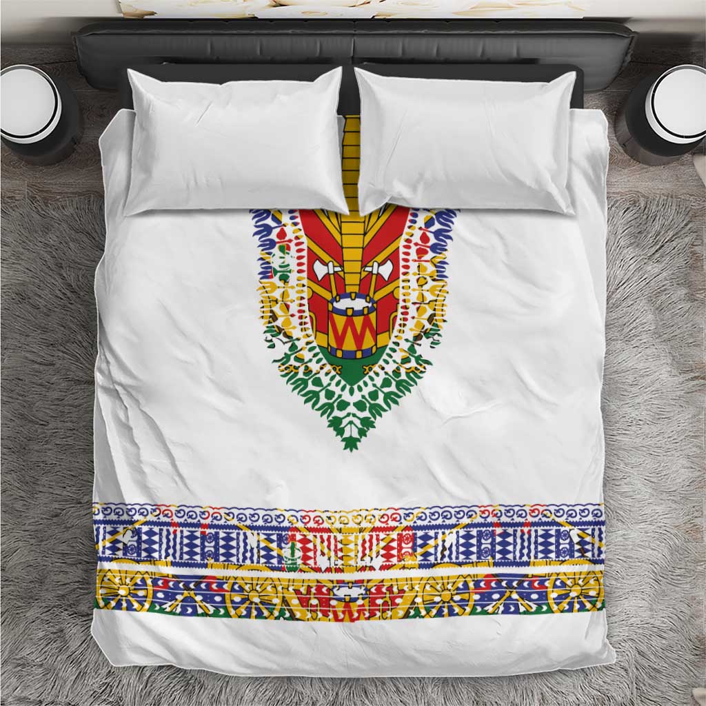 Haiti Flag Traditional Dashiki Bedding Set White Color