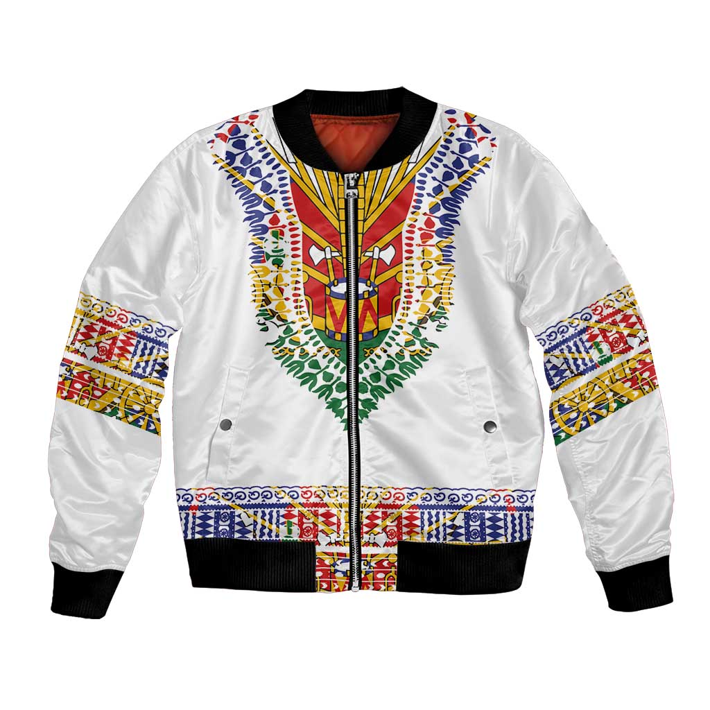 Haiti Flag Traditional Dashiki Bomber Jacket White Color