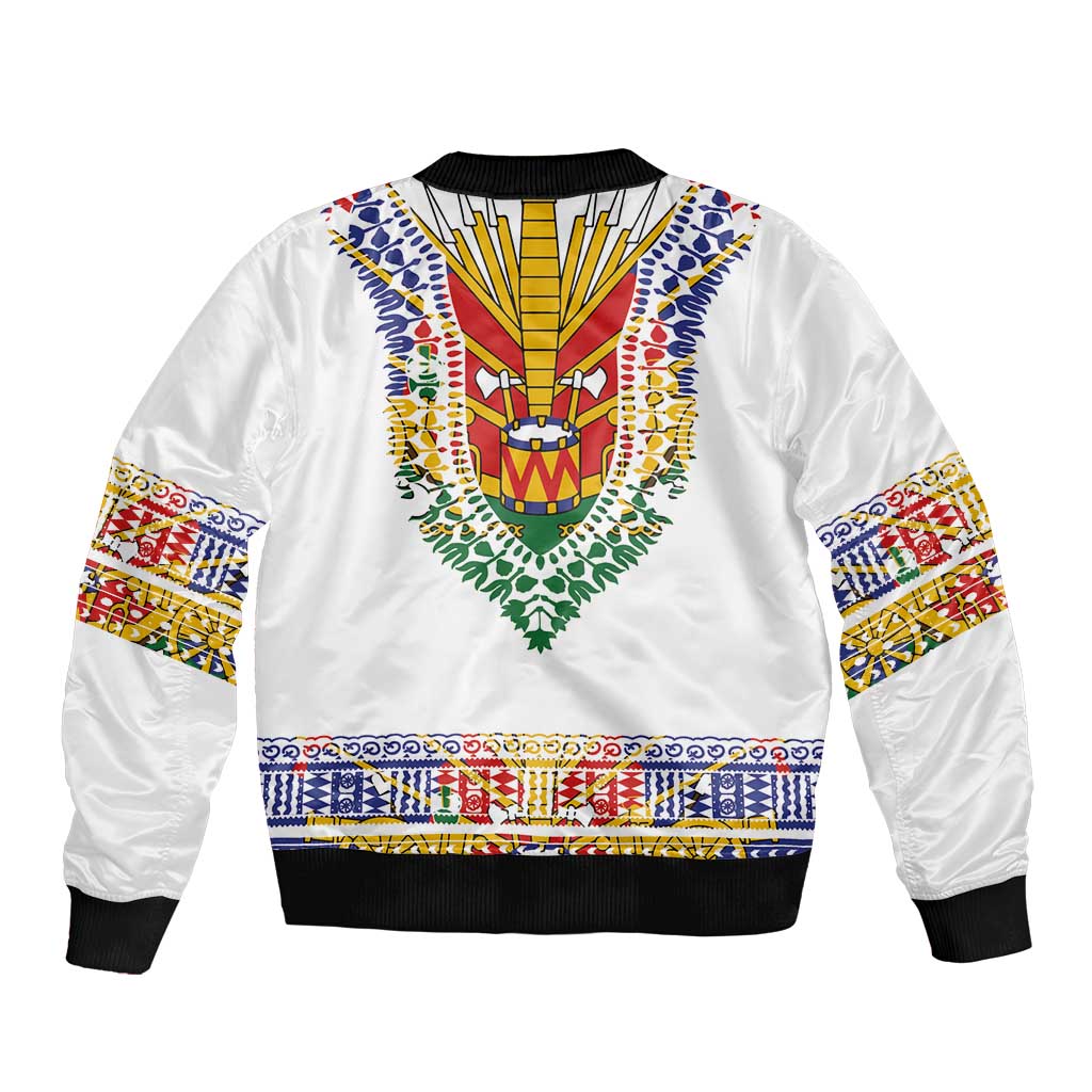 Haiti Flag Traditional Dashiki Bomber Jacket White Color