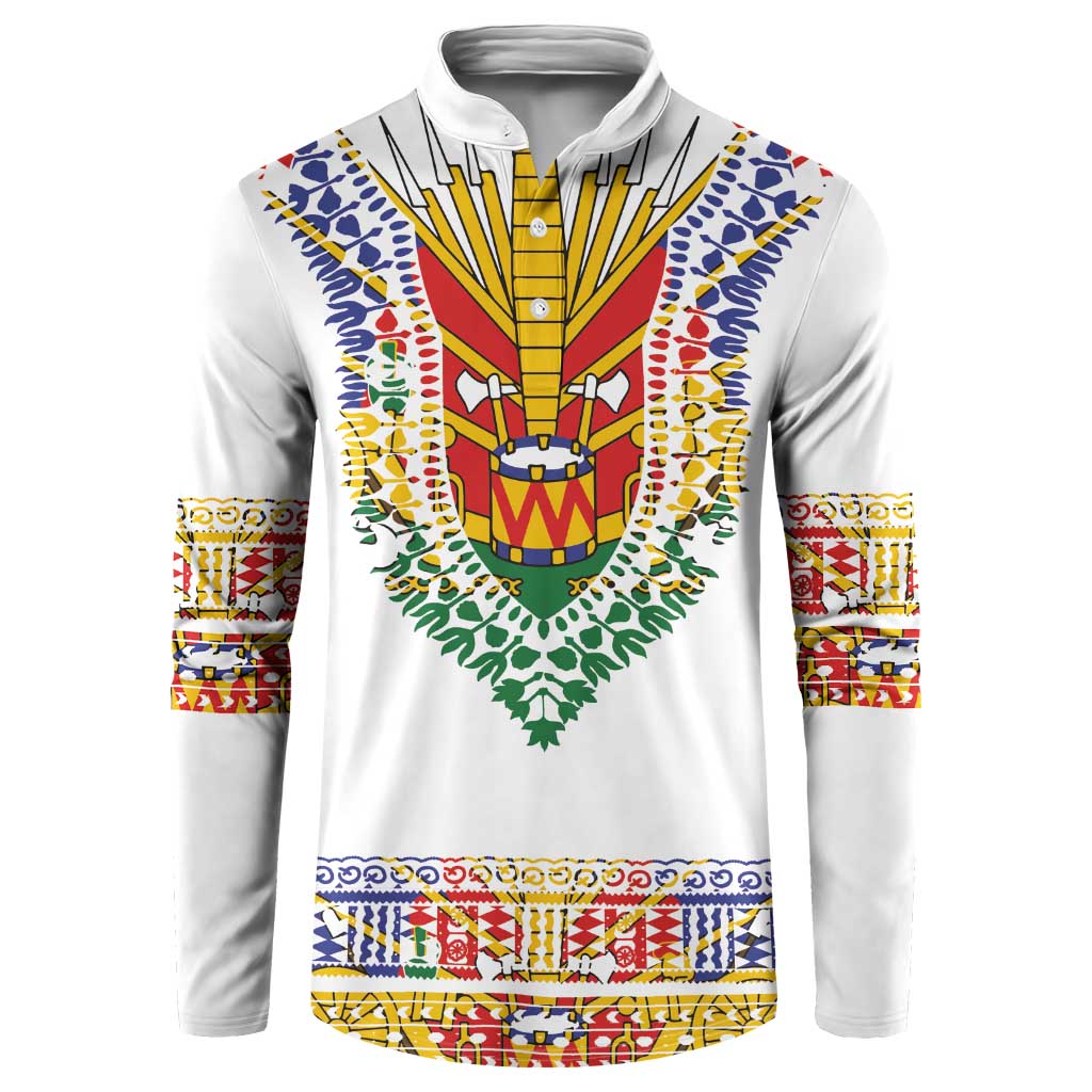 Haiti Flag Traditional Dashiki Button Sweatshirt White Color