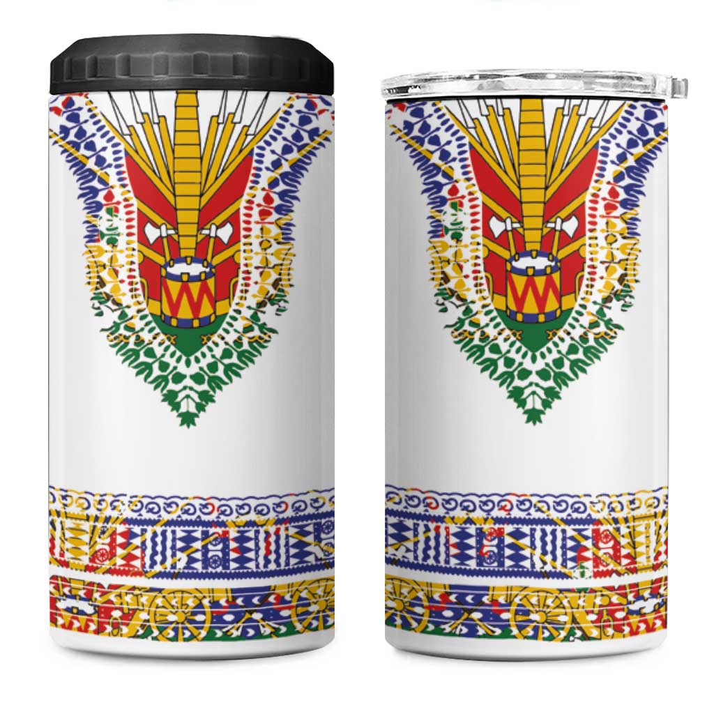Haiti Flag Traditional Dashiki 4 in 1 Can Cooler Tumbler White Color
