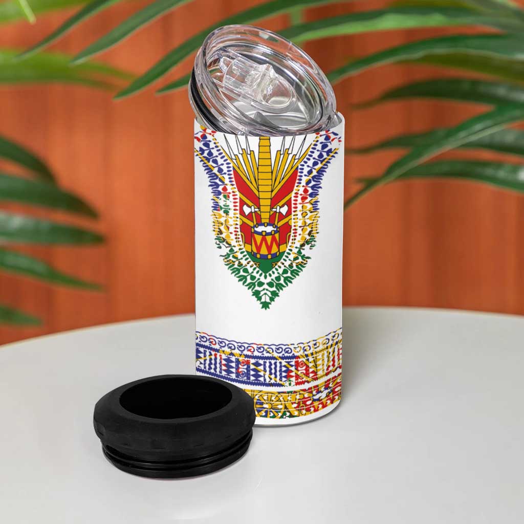 Haiti Flag Traditional Dashiki 4 in 1 Can Cooler Tumbler White Color