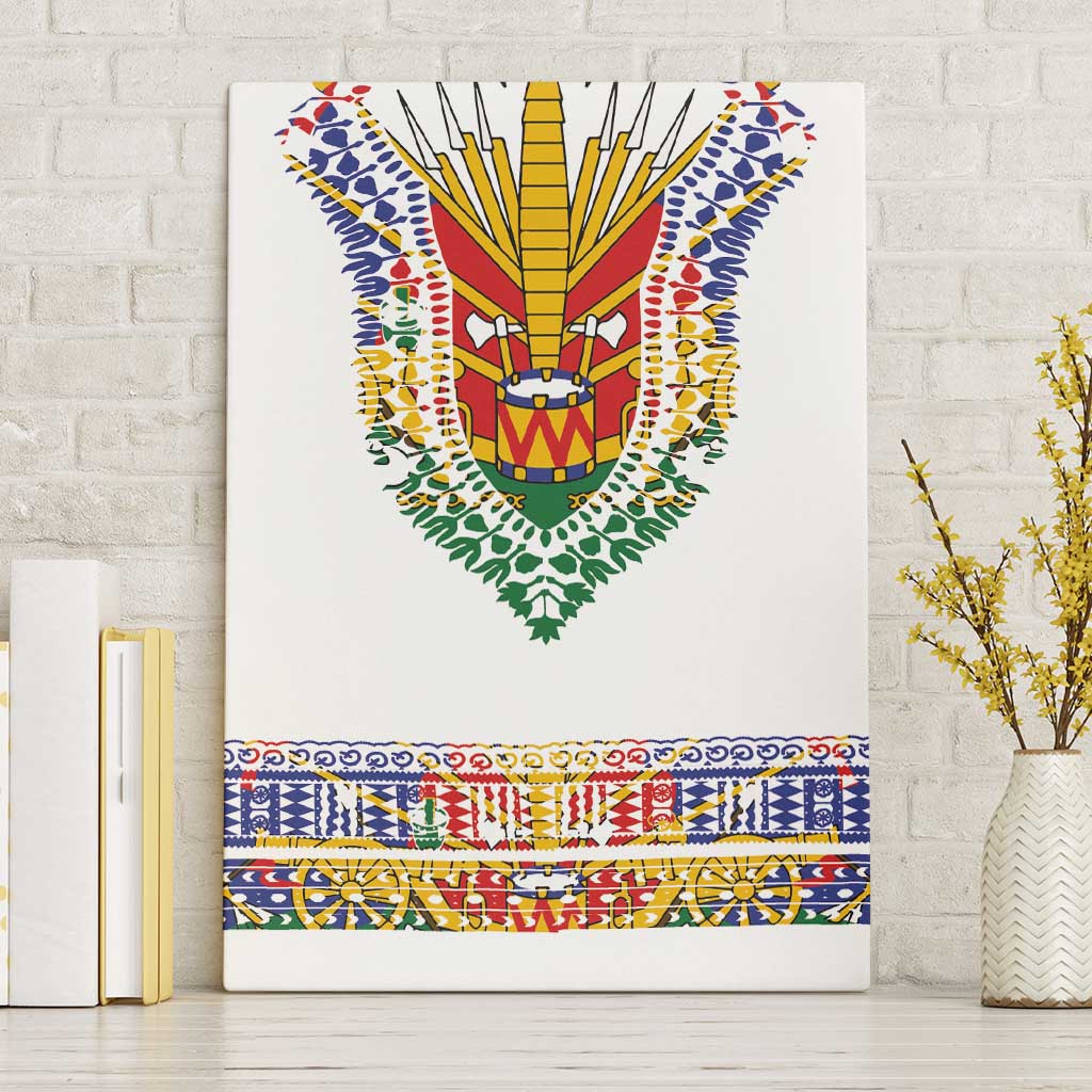 Haiti Flag Traditional Dashiki Canvas Wall Art White Color