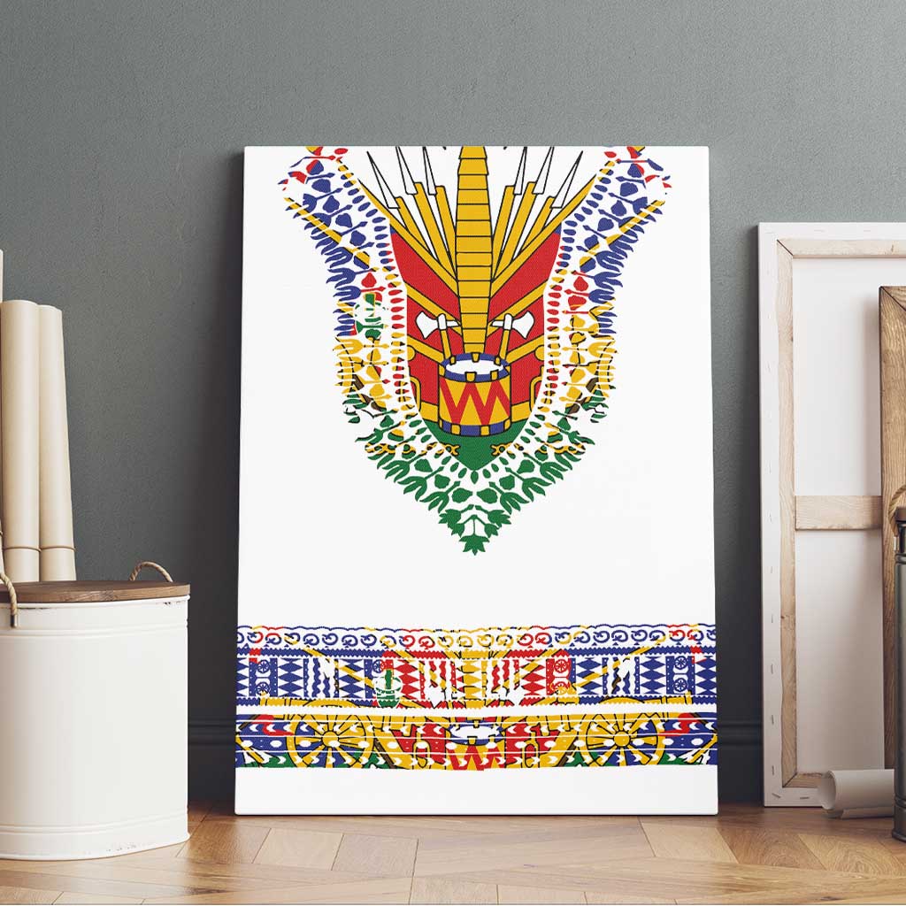 Haiti Flag Traditional Dashiki Canvas Wall Art White Color