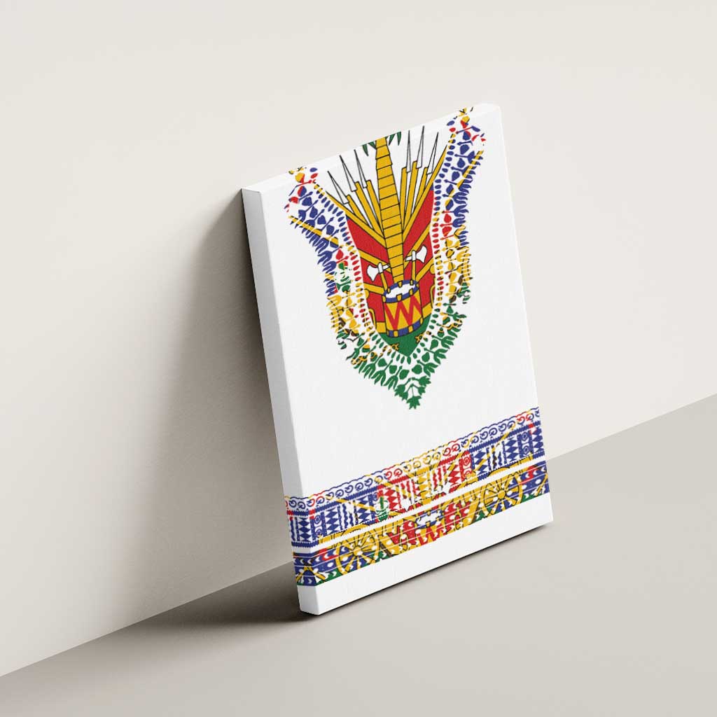 Haiti Flag Traditional Dashiki Canvas Wall Art White Color