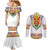 Haiti Flag Traditional Dashiki Couples Matching Mermaid Dress and Long Sleeve Button Shirt White Color