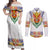 Haiti Flag Traditional Dashiki Couples Matching Off Shoulder Maxi Dress and Long Sleeve Button Shirt White Color