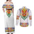 Haiti Flag Traditional Dashiki Couples Matching Off Shoulder Maxi Dress and Long Sleeve Button Shirt White Color