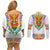 Haiti Flag Traditional Dashiki Couples Matching Off Shoulder Short Dress and Long Sleeve Button Shirt White Color