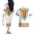 Haiti Flag Traditional Dashiki Couples Matching Off The Shoulder Long Sleeve Dress and Hawaiian Shirt White Color