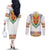 Haiti Flag Traditional Dashiki Couples Matching Off The Shoulder Long Sleeve Dress and Long Sleeve Button Shirt White Color