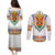 Haiti Flag Traditional Dashiki Couples Matching Puletasi and Long Sleeve Button Shirt White Color