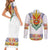 Haiti Flag Traditional Dashiki Couples Matching Short Sleeve Bodycon Dress and Long Sleeve Button Shirt White Color