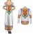 Haiti Flag Traditional Dashiki Couples Matching Summer Maxi Dress and Long Sleeve Button Shirt White Color