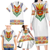 Haiti Flag Traditional Dashiki Family Matching Long Sleeve Bodycon Dress and Hawaiian Shirt White Color