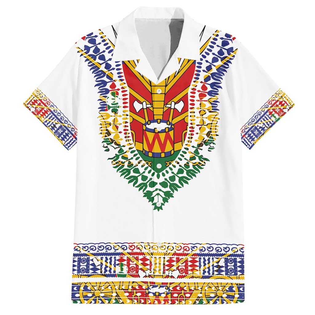 Haiti Flag Traditional Dashiki Family Matching Long Sleeve Bodycon Dress and Hawaiian Shirt White Color