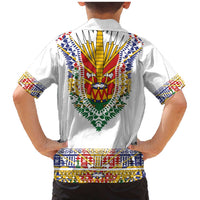 Haiti Flag Traditional Dashiki Family Matching Mermaid Dress and Hawaiian Shirt White Color