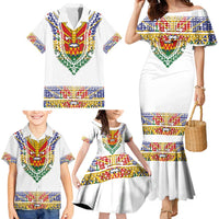 Haiti Flag Traditional Dashiki Family Matching Mermaid Dress and Hawaiian Shirt White Color