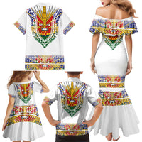 Haiti Flag Traditional Dashiki Family Matching Mermaid Dress and Hawaiian Shirt White Color