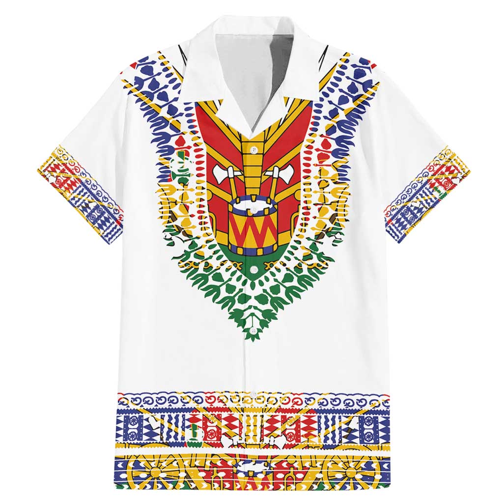 Haiti Flag Traditional Dashiki Family Matching Mermaid Dress and Hawaiian Shirt White Color
