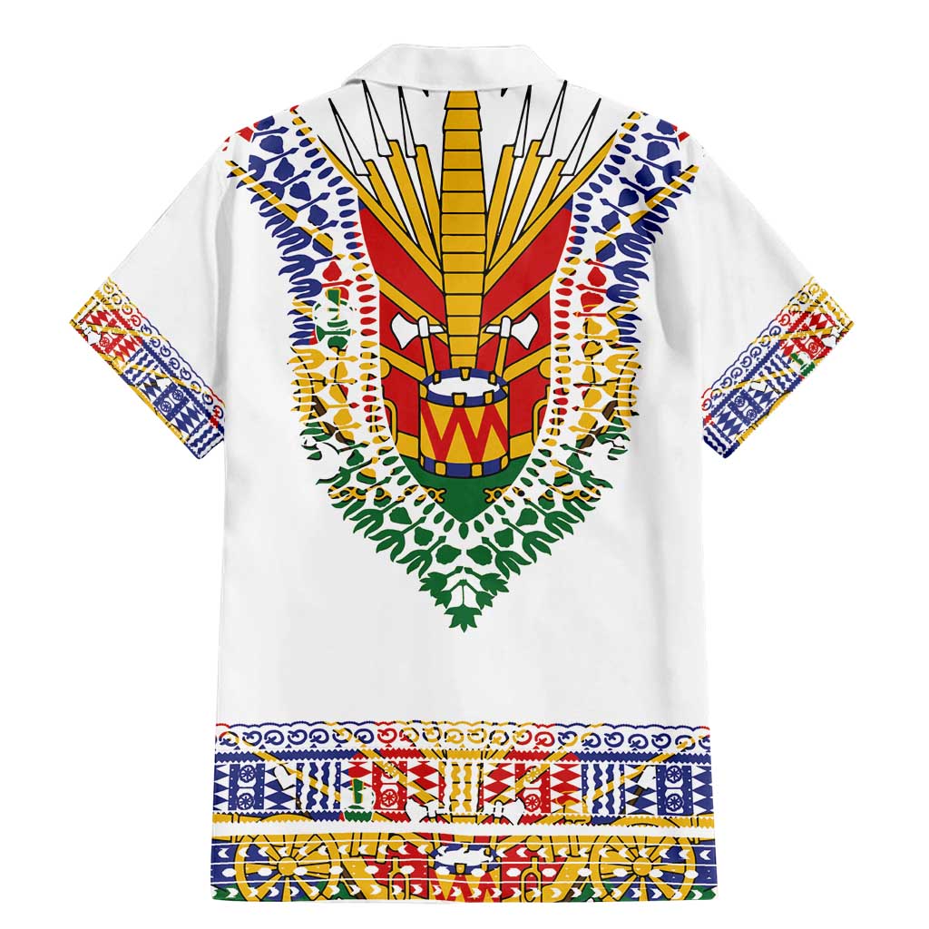 Haiti Flag Traditional Dashiki Family Matching Mermaid Dress and Hawaiian Shirt White Color
