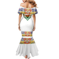 Haiti Flag Traditional Dashiki Family Matching Mermaid Dress and Hawaiian Shirt White Color