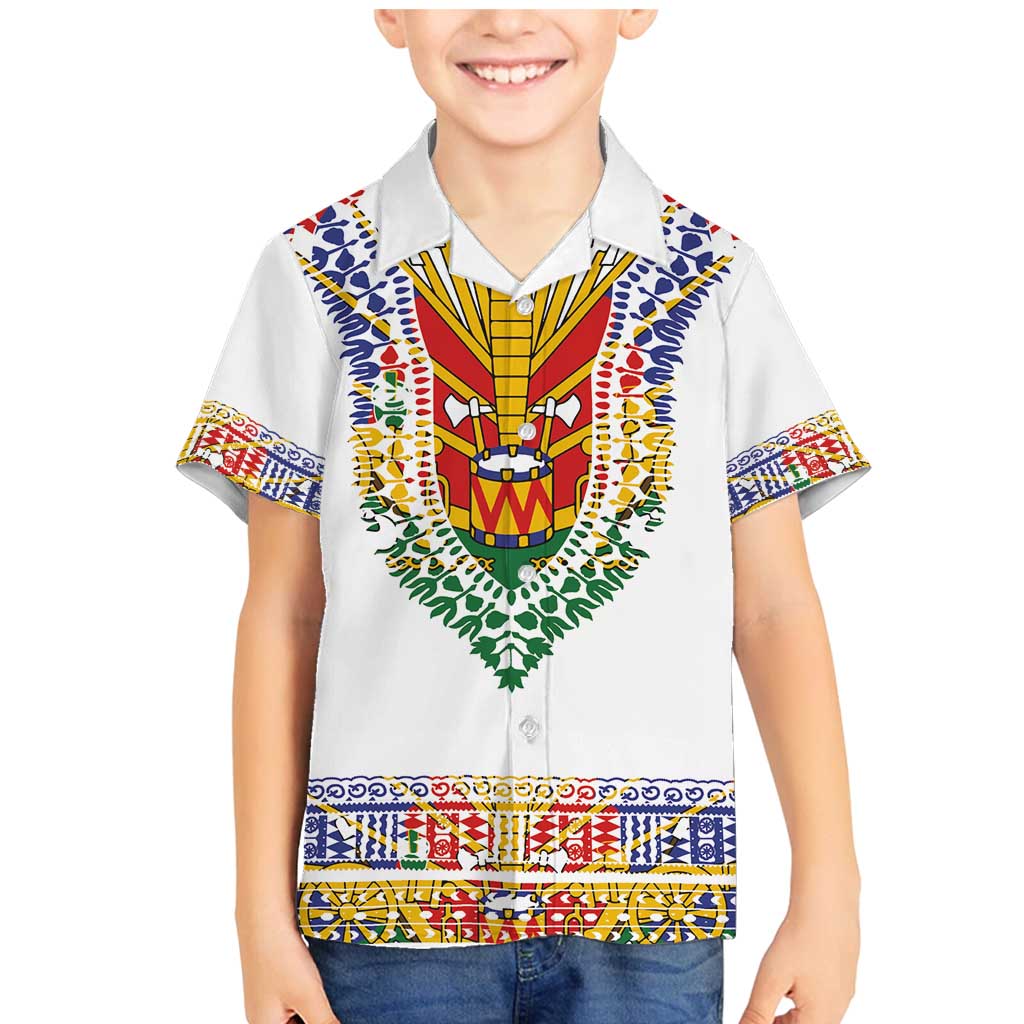 Haiti Flag Traditional Dashiki Family Matching Mermaid Dress and Hawaiian Shirt White Color