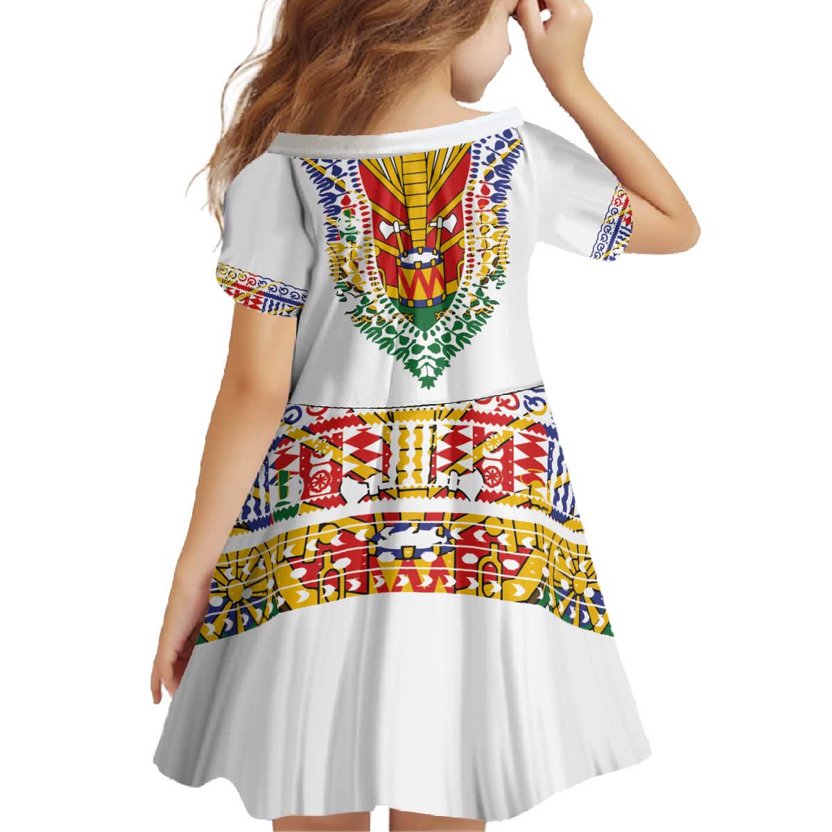 Haiti Flag Traditional Dashiki Family Matching Off The Shoulder Long Sleeve Dress and Hawaiian Shirt White Color