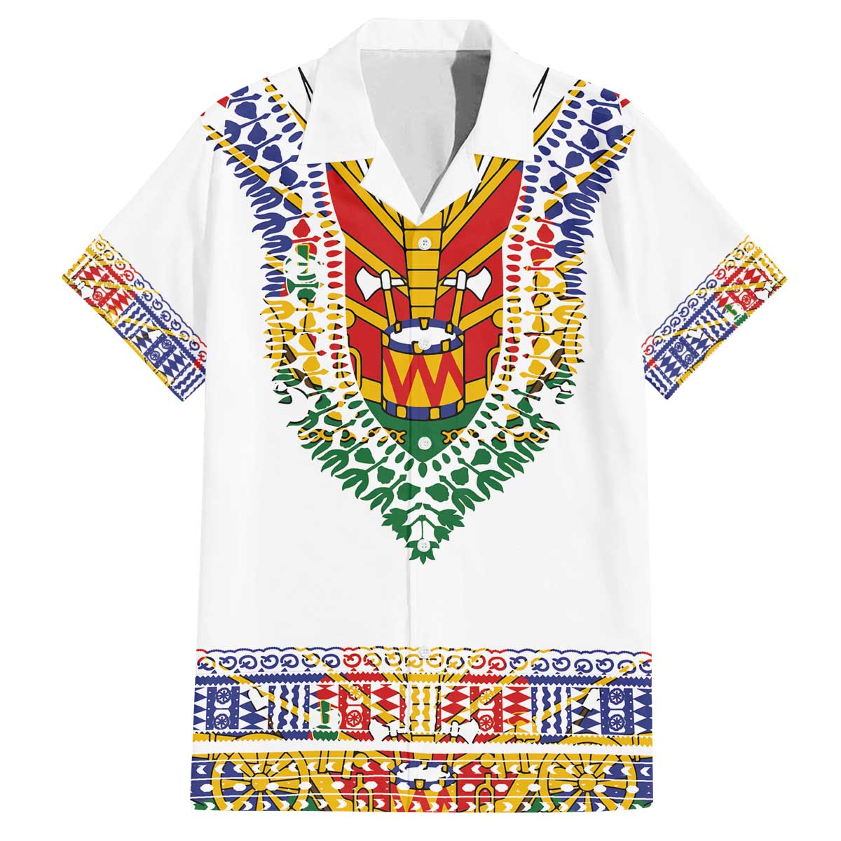 Haiti Flag Traditional Dashiki Family Matching Off The Shoulder Long Sleeve Dress and Hawaiian Shirt White Color