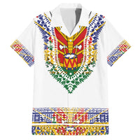 Haiti Flag Traditional Dashiki Family Matching Off The Shoulder Long Sleeve Dress and Hawaiian Shirt White Color