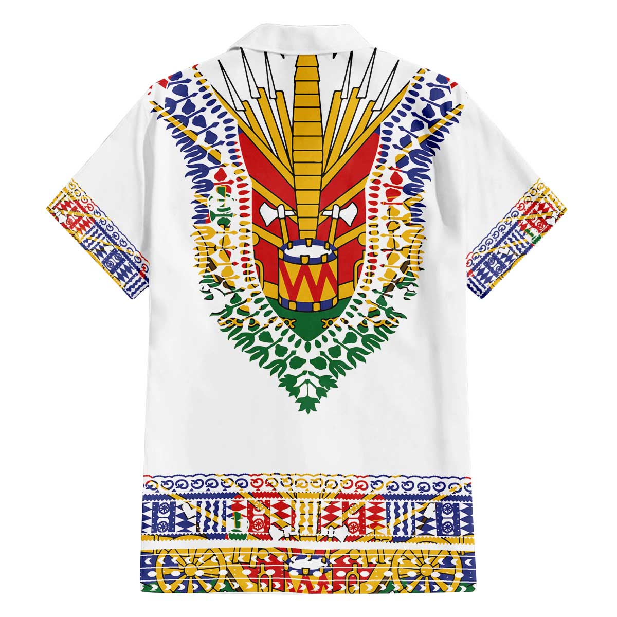 Haiti Flag Traditional Dashiki Family Matching Off The Shoulder Long Sleeve Dress and Hawaiian Shirt White Color