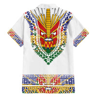 Haiti Flag Traditional Dashiki Family Matching Off The Shoulder Long Sleeve Dress and Hawaiian Shirt White Color