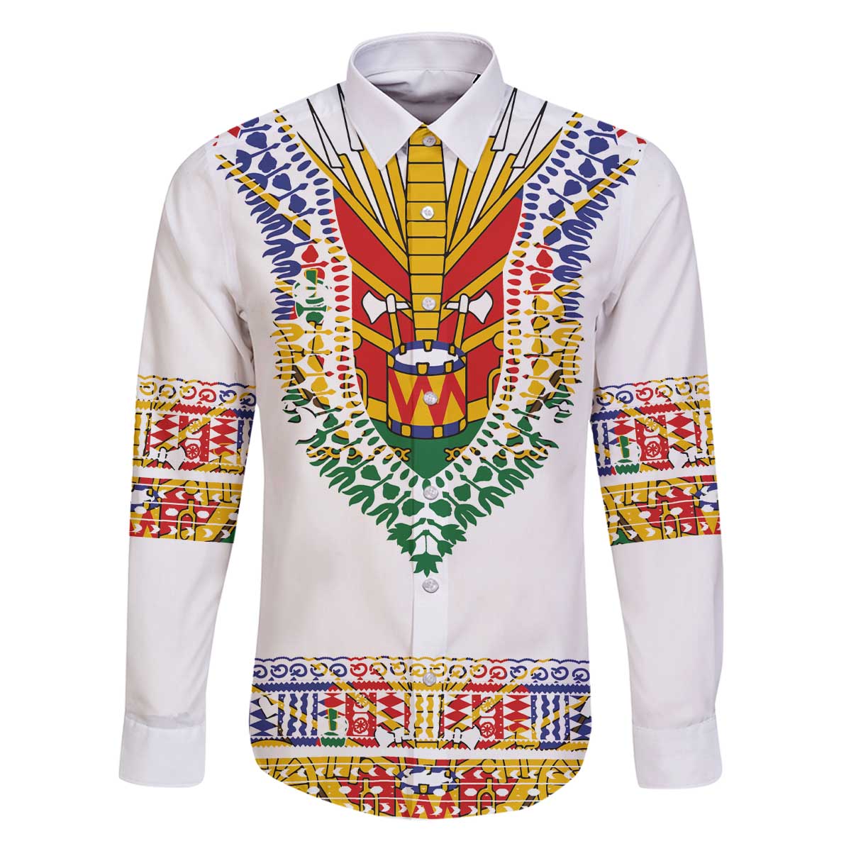 Haiti Flag Traditional Dashiki Family Matching Off The Shoulder Long Sleeve Dress and Hawaiian Shirt White Color