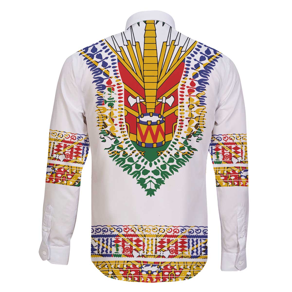 Haiti Flag Traditional Dashiki Family Matching Off The Shoulder Long Sleeve Dress and Hawaiian Shirt White Color