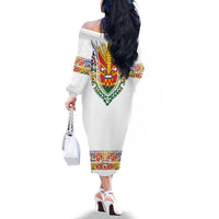 Haiti Flag Traditional Dashiki Family Matching Off The Shoulder Long Sleeve Dress and Hawaiian Shirt White Color