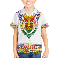 Haiti Flag Traditional Dashiki Family Matching Off The Shoulder Long Sleeve Dress and Hawaiian Shirt White Color