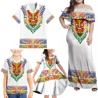 Haiti Flag Traditional Dashiki Family Matching Off Shoulder Maxi Dress and Hawaiian Shirt White Color