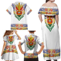 Haiti Flag Traditional Dashiki Family Matching Off Shoulder Maxi Dress and Hawaiian Shirt White Color